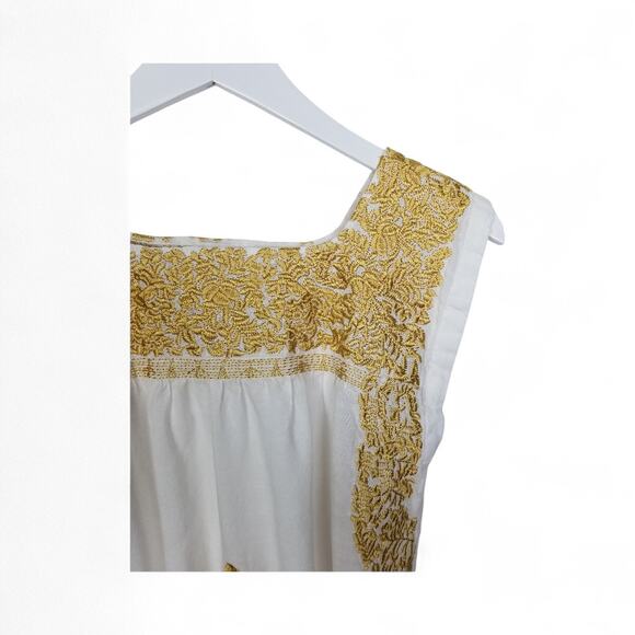 j. marie " The Aubrey Top"Emboidered Tunic White & Gold Linen Blend - XS - Picture 3 of 7